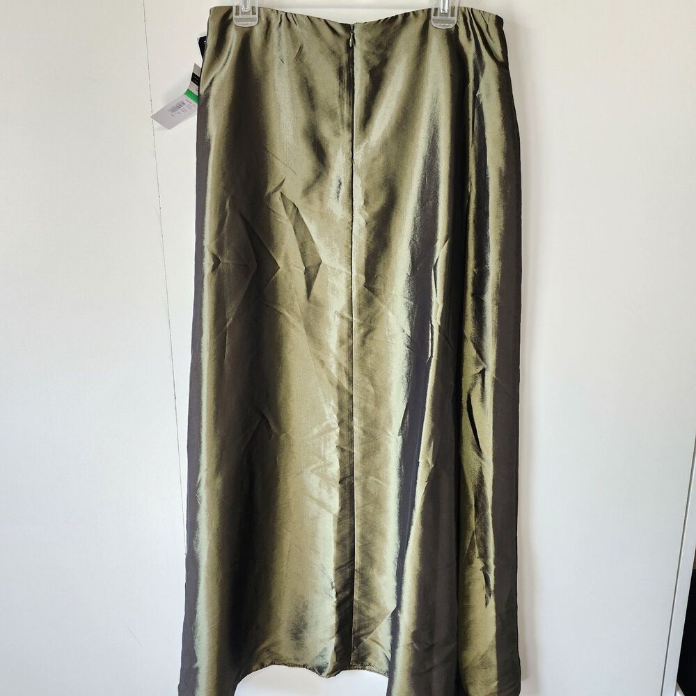 Cachet Olive Green A-Line Maxi Skirt Vintage Evening Satin Taffeta NWT Large - Picture 4 of 10